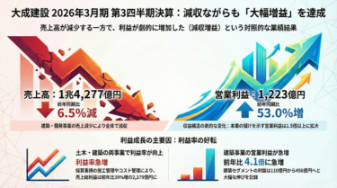 【大成建設 ３Q】「もう、安売りはしない」1.4兆円の売上を捨ててでも手に入れた「真の稼ぐ力」がエグすぎる。