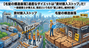 【毛髪の構造崩落】過度なダイエットは「資材搬入ストップ」だ！頭皮という名の「屋上緑化」維持計画！